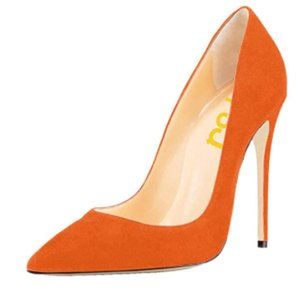 FSJ Orange Sexy Suede Pointed Toe High Heels Pumps Classic Shoes